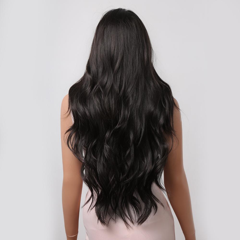 Long Black Synthetic Wigs Middle Part for Black Women Wavy Cosplay Hair Wigs Heat Resistant Fiber
