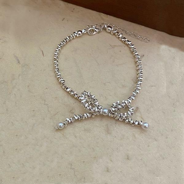 Модный браслет с жемчужным бантом, сломанный серебряный браслет, роскошный дизайн, изысканный браслет с бантом, женские украшения.