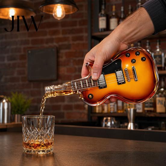 Heat Resistant Glass Wine Container Guitar Shape Bottle, Large Capacity Decanter, Screw Cap Borosilicate Shaped Bottle Beer for Storage And Freshness