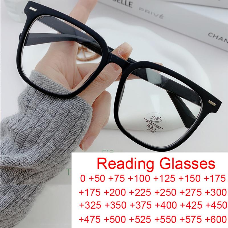 Retro Square Rice Nail Reading Glasses Women Designer Anti Blue Light Computer Eyewear Fashion Black Big Frame Presbyopia Glasse