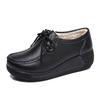 Genuine Leather Women Walking Shoes 5cm High Wedges Heels Shoes Lace-up Platform Shoes Loafers Mother Shoes