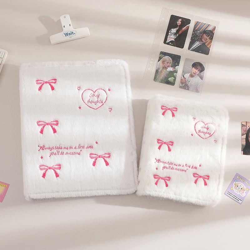 A4/A5 3-дюймовый альбом для хранения маленьких карточек с плюшевой обложкой и бантом, папка для фотокарточек, книги для коллекции фотокарточек, держатель для фотокарточек на кольцах