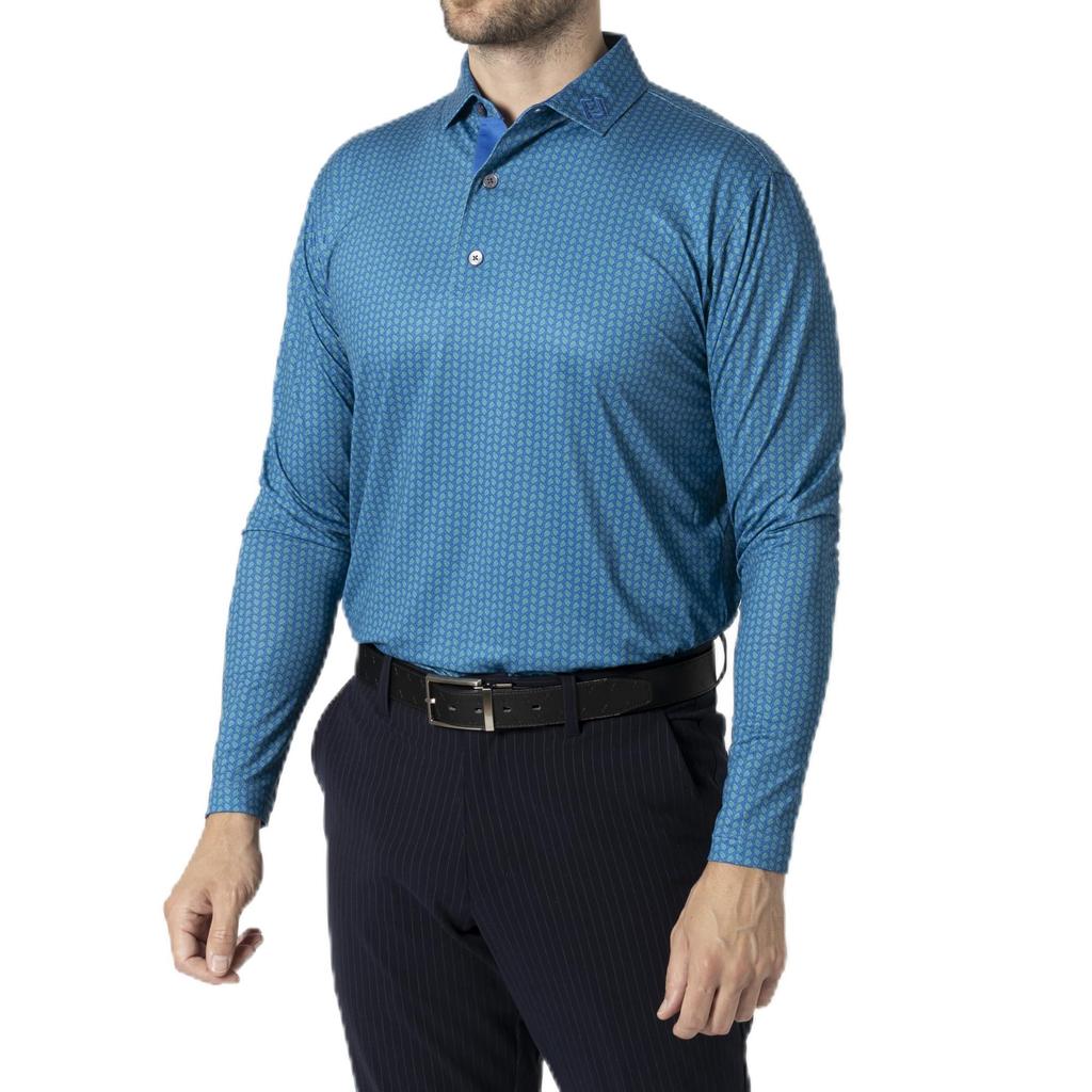 FootJoy Men's Leaf Print Long Sleeve Shirt, Emerald, Size Small, FJ-F24-S12, 32076-S