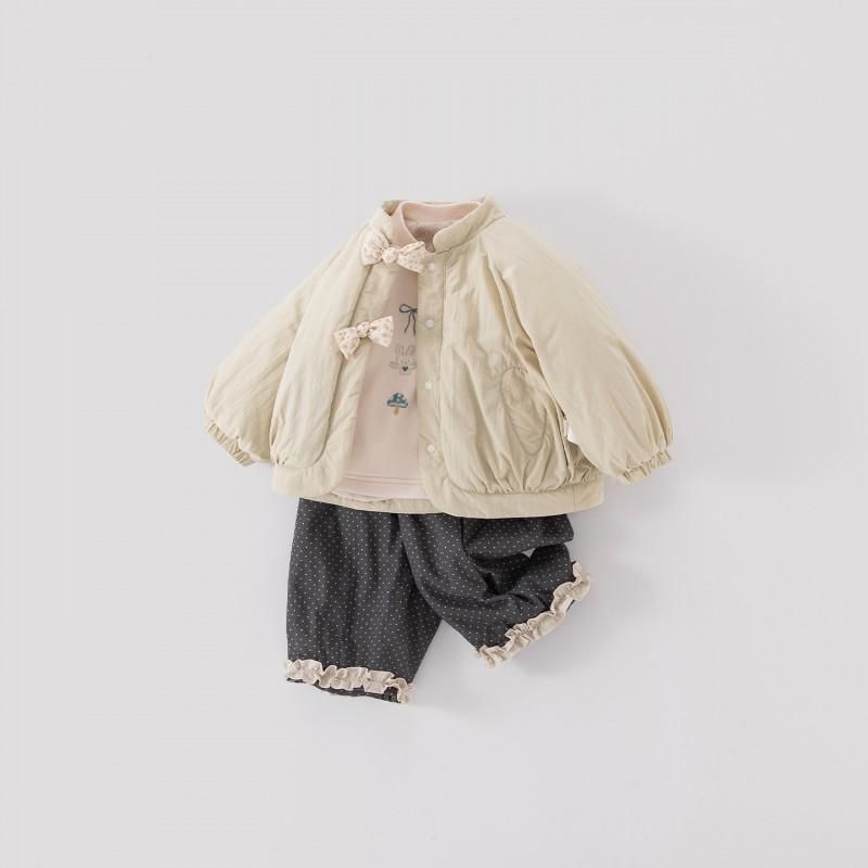 2026 Winter Baby Girl 3-Piece Warm Outfit Set: Quilted Jacket Fleece-Lined Top Thermal Pants 1-3 Years