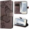 Protective Case - BOOLING - for Samsung Galaxy S25 Plus - Brown Synthetic Leather - Butterfly Pattern - 2 Tempered Glass
