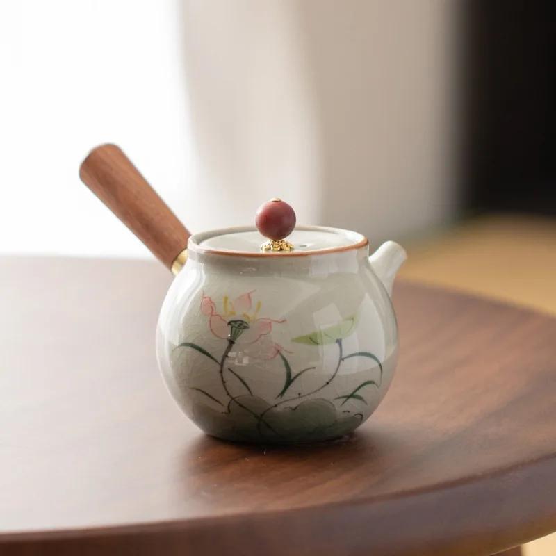 Новый китайский стиль расписанный вручную керамический чайник в стиле лотоса чайный сервиз кунг-фу небольшой бытовой чайник чайник с ручкой