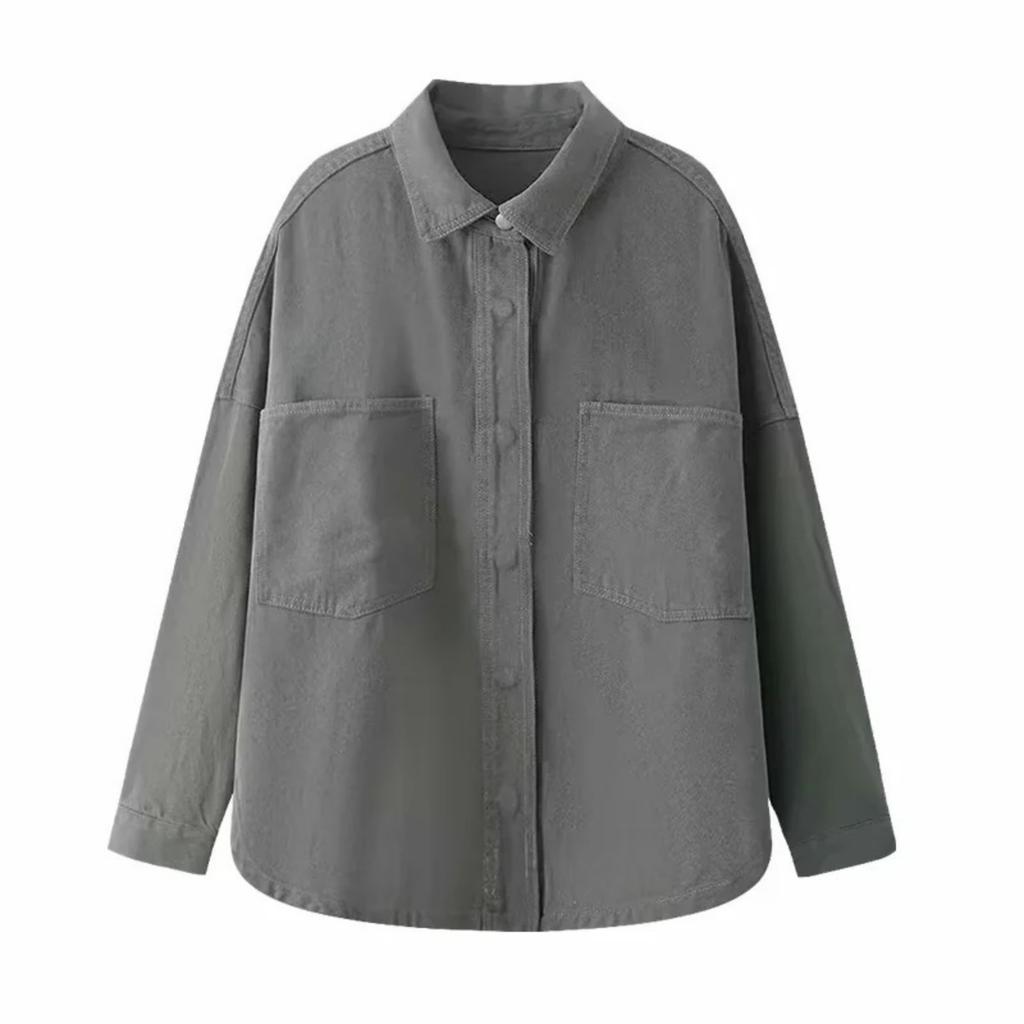 Женская мода Ретро Свободная Повседневная Джинсовая Куртка-Рубашка с Большим Карманом