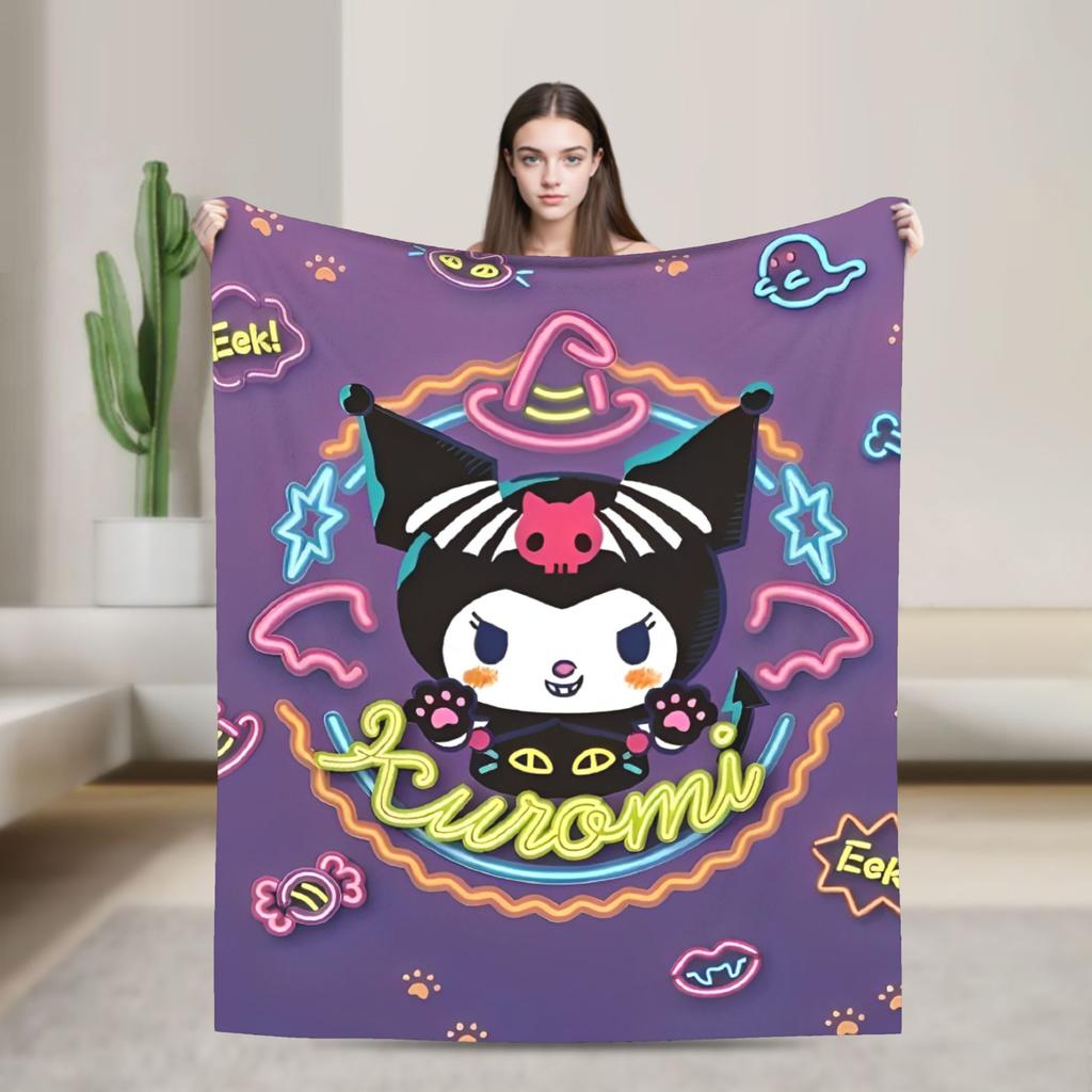 Фиолетовые пледы Kuromi Кавайный мультяшный шерстяной Потрясающие дышащие пледы для покрывала Осень/Зима