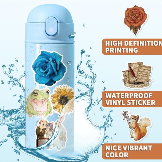 1 Bag Vintage Stickers 50 Pcs Multi Patterns Self-adhesive Waterproof Scratch Resistant Decorative Removable High Stickiness Decals for Students