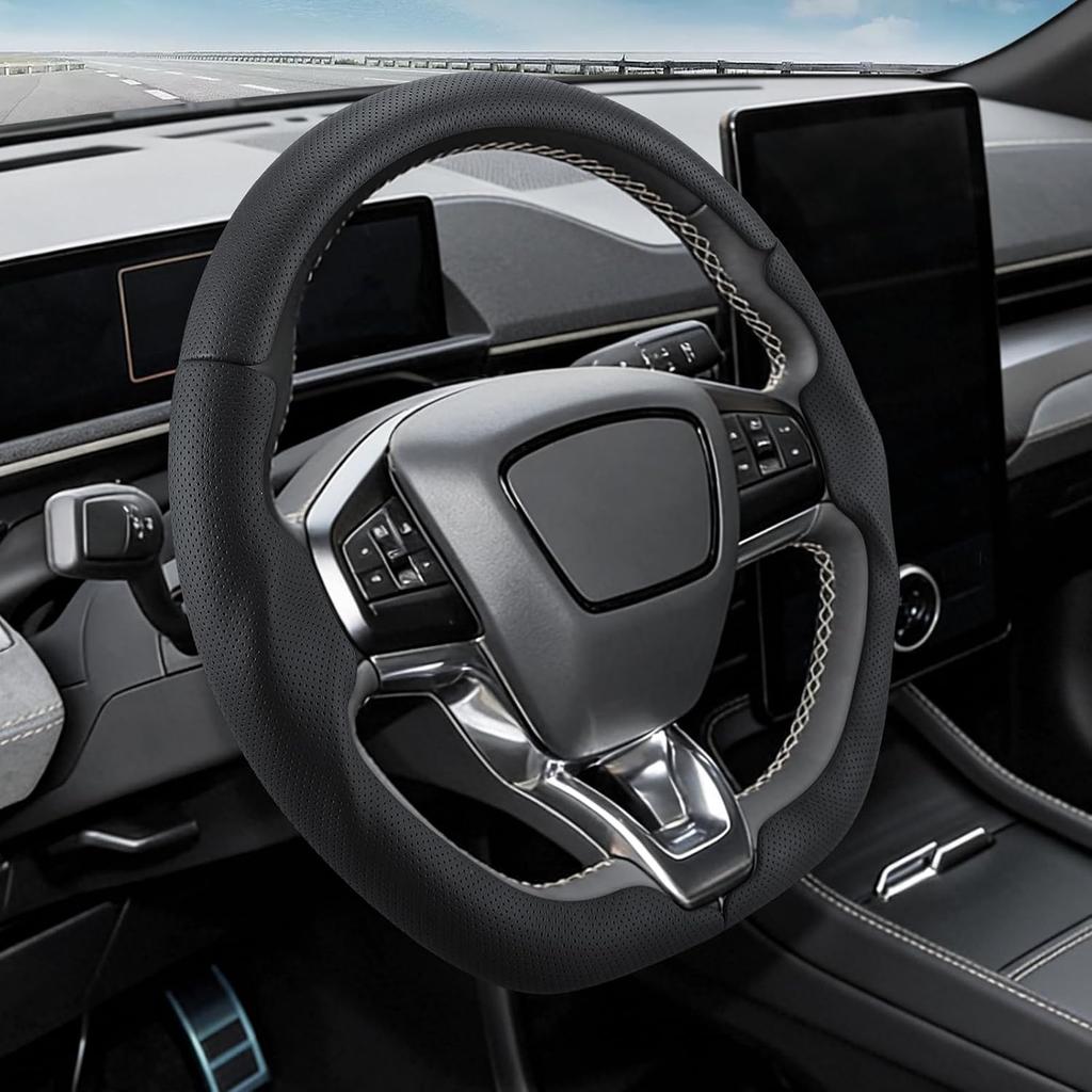 Steering Wheel Cover for Ford Mustang Mach-E 2021-2026, Black Hole | 3-Piece Leather Custom Fit Steering Wheel Accessories