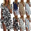 Women's Casual Fashion Lapel Floral Print Dress Short Sleeve V Neck Short Skirt