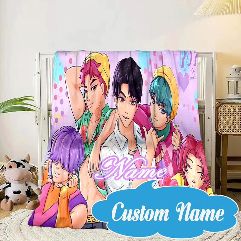 Custom Name Fantasy Night Trio K-Pop Blanket bed sofa Blanket Flannel Blanket for Camping, Hiking, Picnic Essentials,gift for Fan family