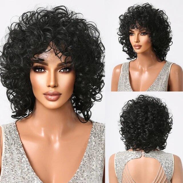 Короткие блондинки вьющиеся афро японские высококачественные парики из волокна для женщин вьющиеся черные женские парики с челкой повседневный парик для косплея