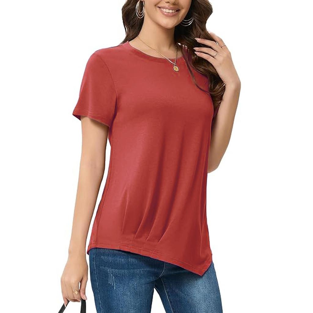 Женские летние топы с короткими рукавами, однотонные рубашки с круглым вырезом, повседневные футболки