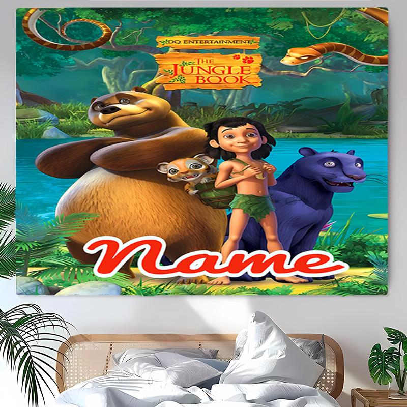 Personalized The Jungle Book Background Tapestry,Custom Name Birthday Party,Multifunctional Wall Decoration for Home Decor,Various Occasions