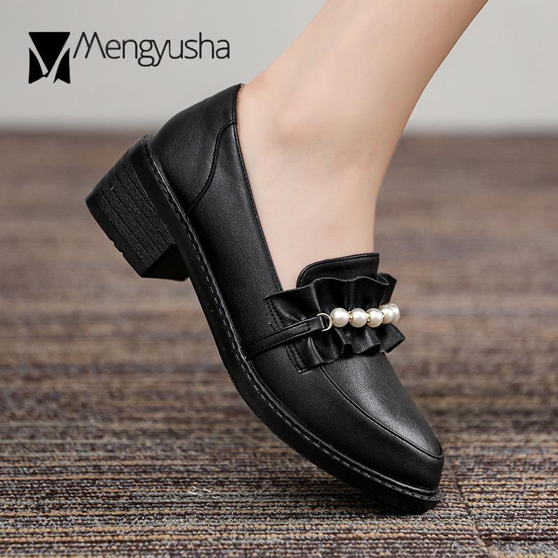 Модные шикарные матовые и лакированные кожаные оборки, бусины, оксфорды, женская обувь, мокасины, круглый нос, толстый каблук, броги, женская обувь, неглубокие жемчужные балетки