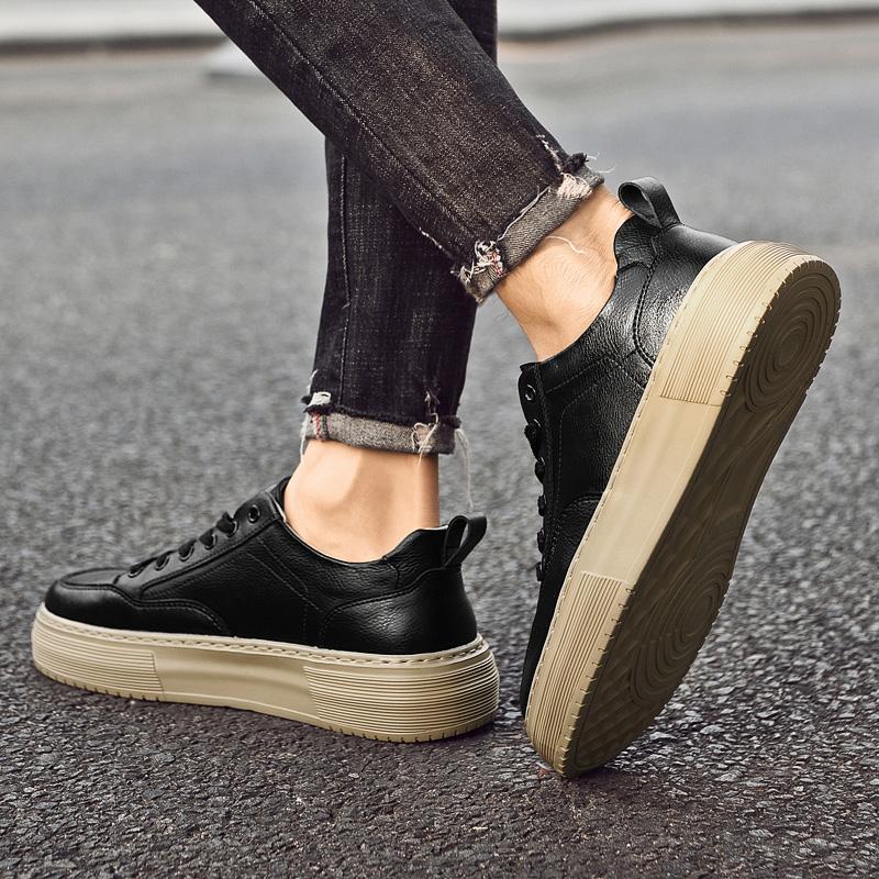 2025 Men's Casual Shoes Cow Leather Sneakers Breathable Thick Bottom Elevator Shoes Tennis Shoe Male Vulcanized Shoes