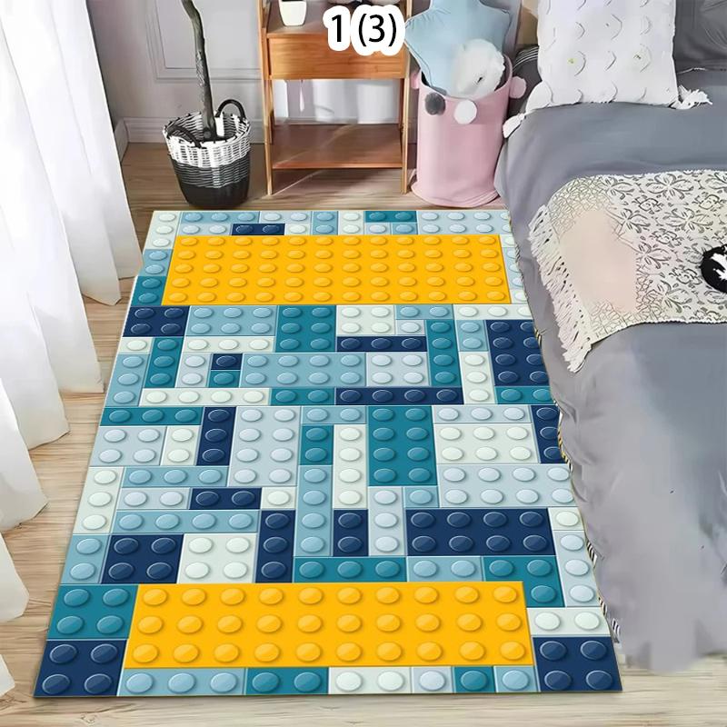 Colorful Building Blocks Carpet Mat Rug Creative Puzzle Design Home Decoration for Kids Room Playroom Living Room Bedroom Decor