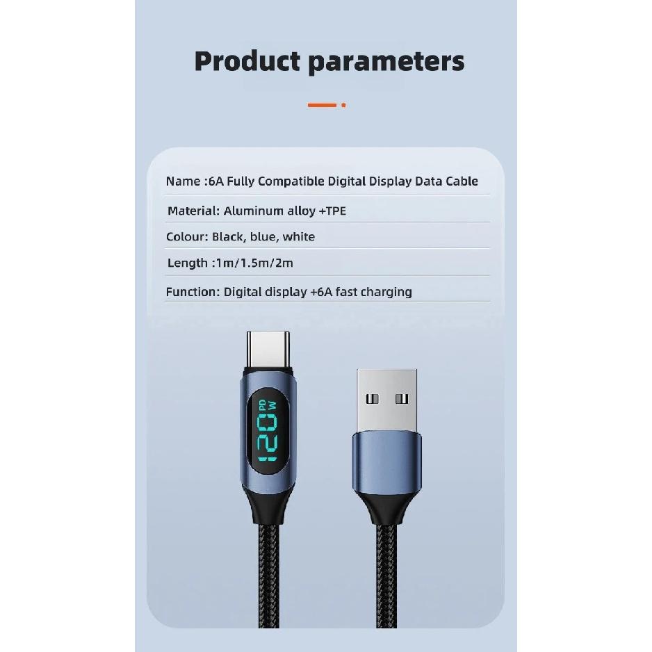 120 Вт USB A на Type C Светодиодный Цифровой Дисплей Быстрая Зарядка Кабель для Данных Нейлоновая Оплетка USB Шнур для Зарядки Type C на Type C PD 6A USB Кабель