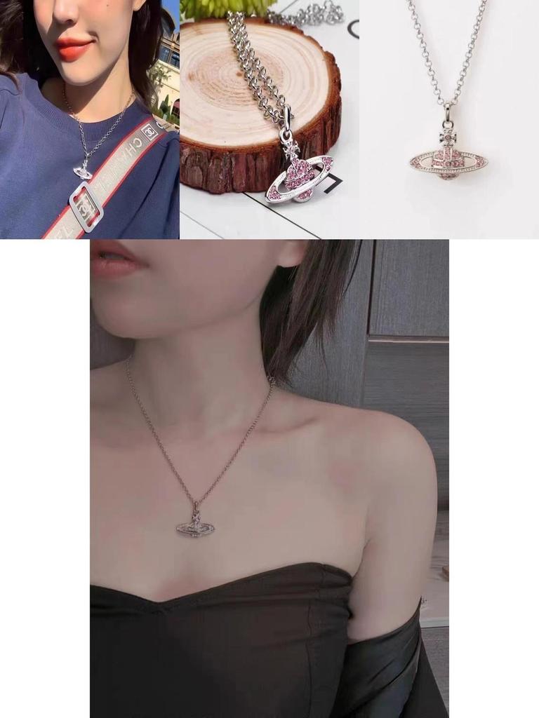 Элегантное и роскошное ожерелье Сатурн для женщин Геометрический дизайн со сверкающими инкрустированными бриллиантами