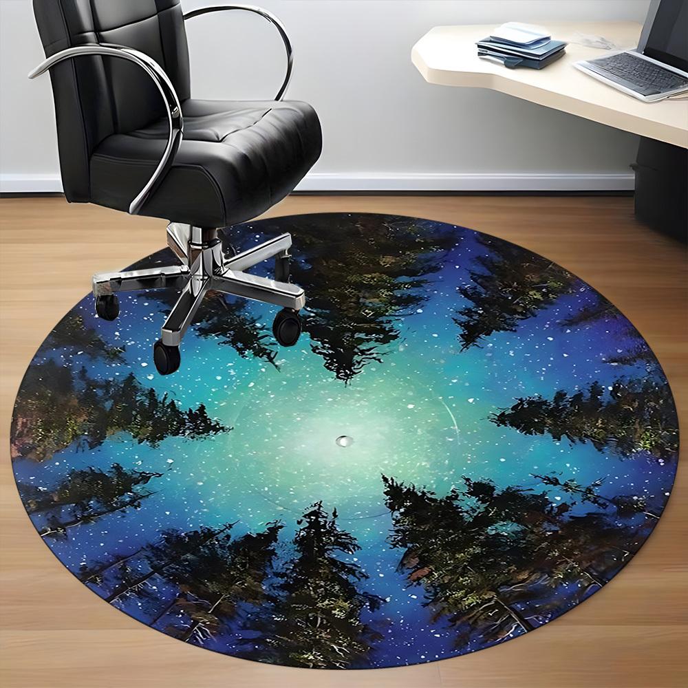 1PC Forest Sky Aurora Office Round Area Rug, Mat Suitable For Office, Under Office Chairs Bedroom Living Room Home Decor, Room Deco