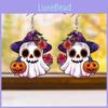 Призрачные Хэллоуинские Тематические Серьги-Подвески с Тыквой и Цветочным Узором для Женщин, Акриловые