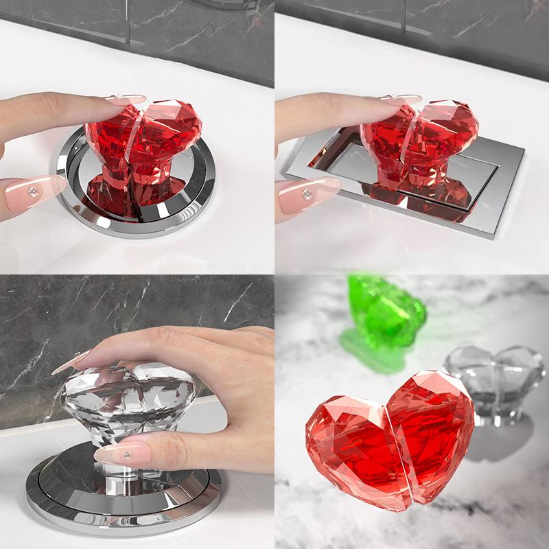 Diamond Heart Toilet Press Button Handle Water Tank Button Bathroom Decor Accessories