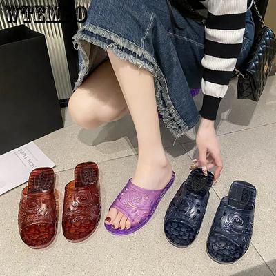 Большие размеры, однотонные тапочки, женские, весна-лето, повседневные, для дома, на покатом каблуке, нескользящие, против запаха, износостойкие, из ПВХ, для душа, на толстом каблуке