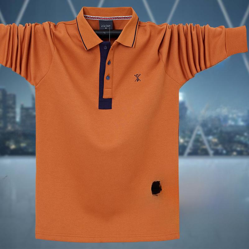 2024 Мужская футболка-поло большого размера с длинным рукавом - деловой офисный тренд, большой хлопковый топ с лацканами для крупных и высоких