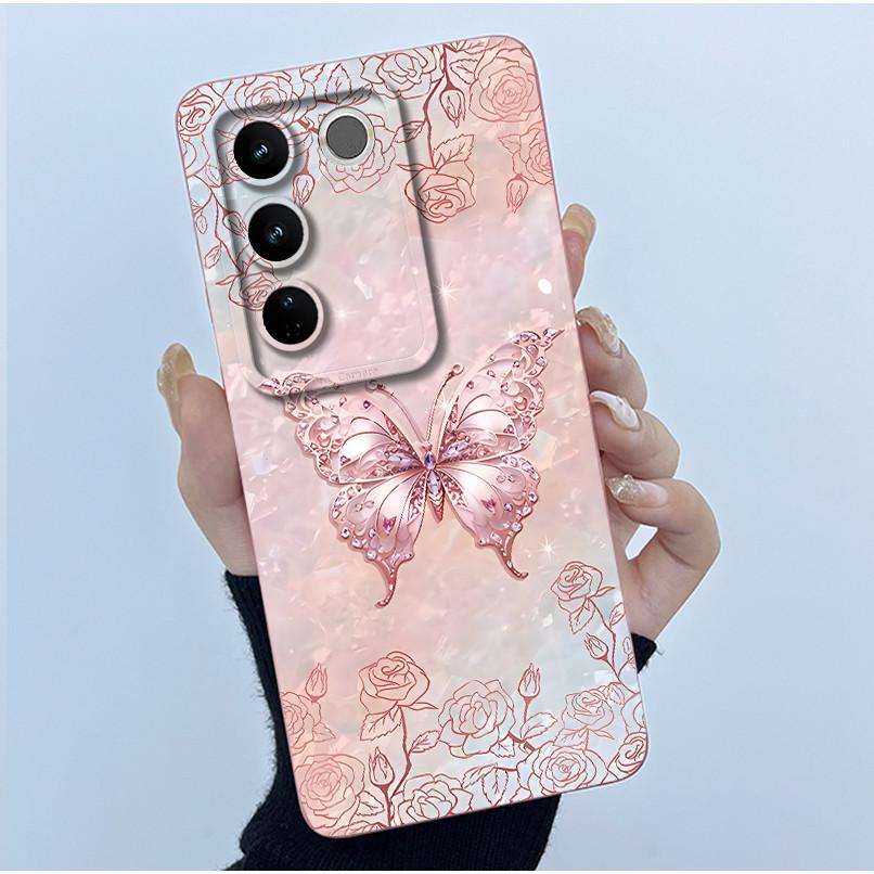 Для телефона VIVO V27 V29 5G Чехол V25E LATAM V27E V29E Крышка Модный Простой Цветок Мягкий Жидкий Силикон Защитный Чехол Fundas