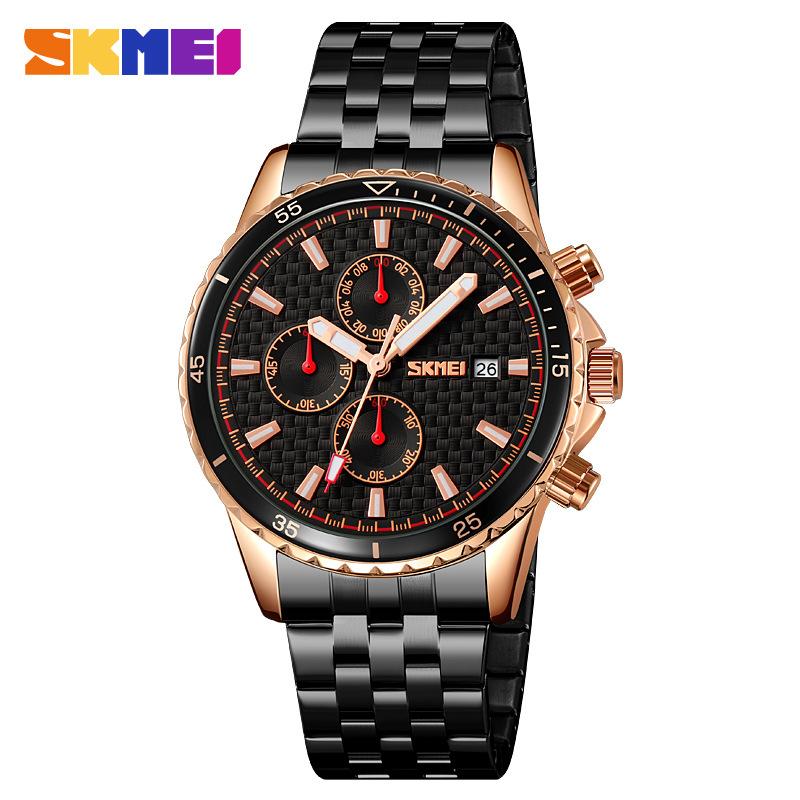 Новый продукт Moment Beauty трехглазые мужские часы с большим циферблатом из нержавеющей стали с кварцевыми часами секундомером хронографом мужские