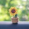 Hand Knitted Diy Mini Potted Crochet Wool Sunflower Car Interior Center Console Decoration Ornaments Cute Plant Decoration Doll