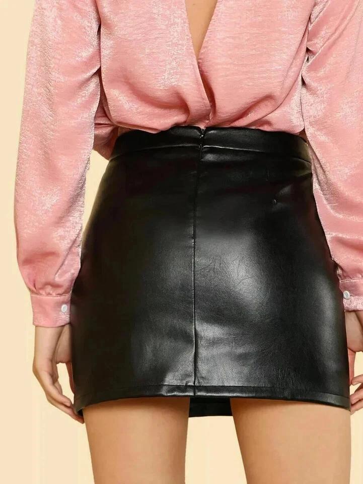 Lambskin Stylish Party Wear Soft Women's Skirt Black Casual Handmade Leather Genuine