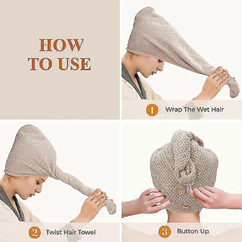 4-pack coral fleece women's hair towel wrap, wet hair reversible blow dry towel