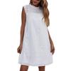 Sleeveless Summer White Dress Women Sweet Fresh Stand Collar Loose Dress Fashion Ruffle A-line Hook Flower Hollow Lace Dress 26623