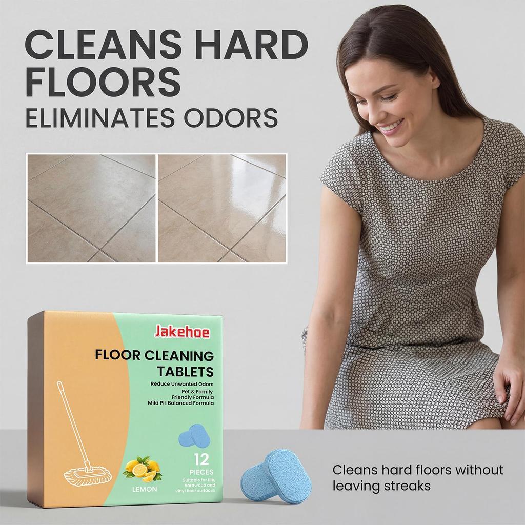 Jakehoe floor cleaning tablets decontaminate and protect the floor, fresh and fragrant, suitable for many materials 12pcs
