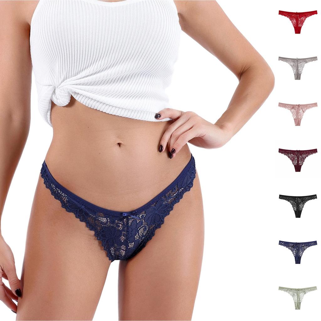 Women's Solid Color Lace Sexy Low Waist Seamless Breathable Bow Panties