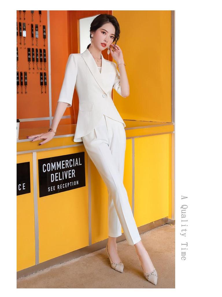 Women's Slim Fit Tuxedo Suit Set - Spring/Summer Professional Blazer & Pants Workwear