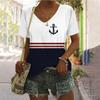Летние футболки большого размера с принтом якоря, топ для женской одежды, женская модная футболка с v-образным вырезом, большие размеры 2024, новый стиль, футболка для женщин