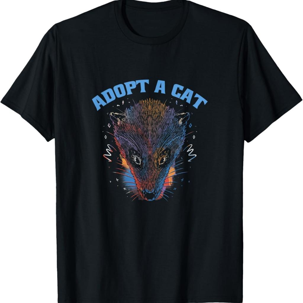 ADOPT A CAT Funny Screaming Possum Opossum Street Cats Meme T-Shirt