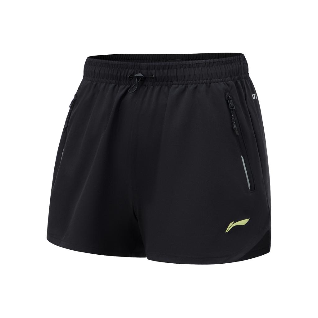 Li Ning Running Series Solid Color Mid Waist Comfortable Versatile Breathable Quick Dry Straight Leg Sports Shorts Women Shorts Black AKSU050-1