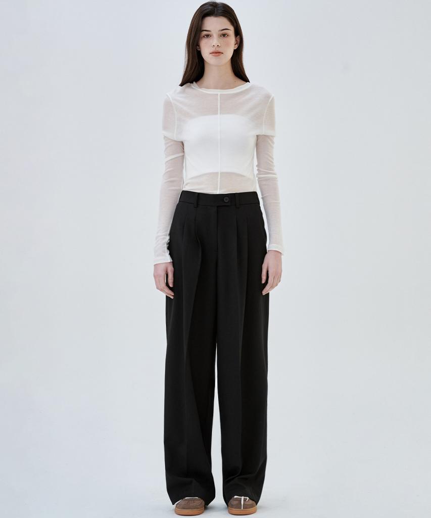 MALOUPE 2173 Double-Pleated Wide Pants (Black)