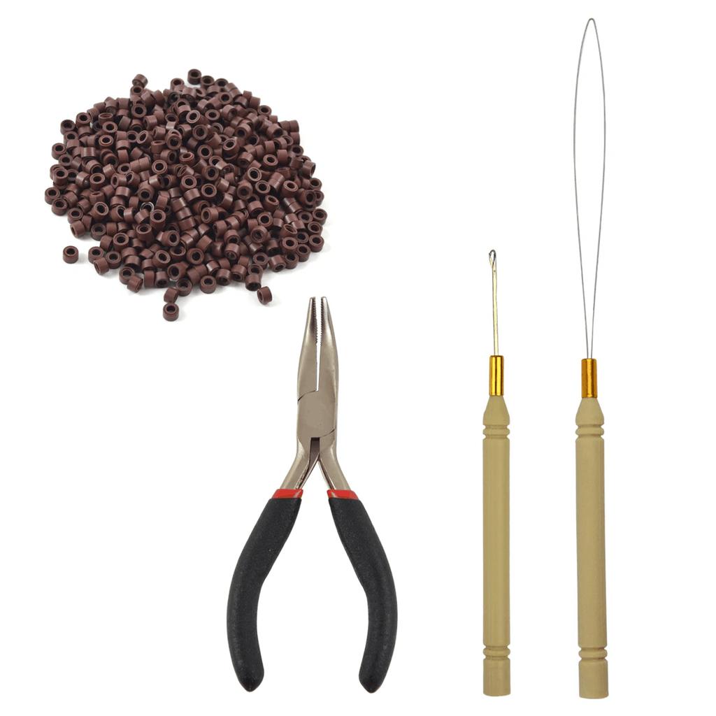 Набор инструментов для наращивания волос : 500 шт. микро-силиконовые бусины/кольца для волос I-Tip плоскогубцы для волос тянущая петля нитевдеватель крючок игла