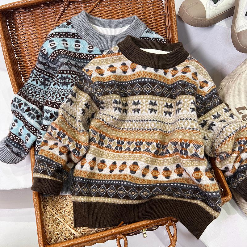 Boys' Thick Fleece-Lined Sweater: Winter 2025, Round Neck, Double-Layer Knit, Kids' Cardigan