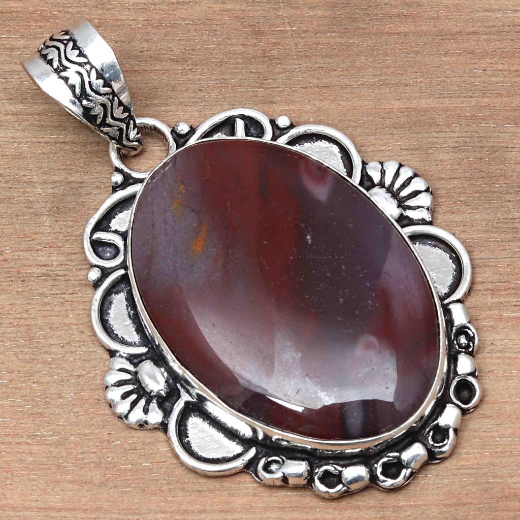 Pendant Banded Agate Gemstone Handicraft Valentine'Day Silver Jewelry 2.5"