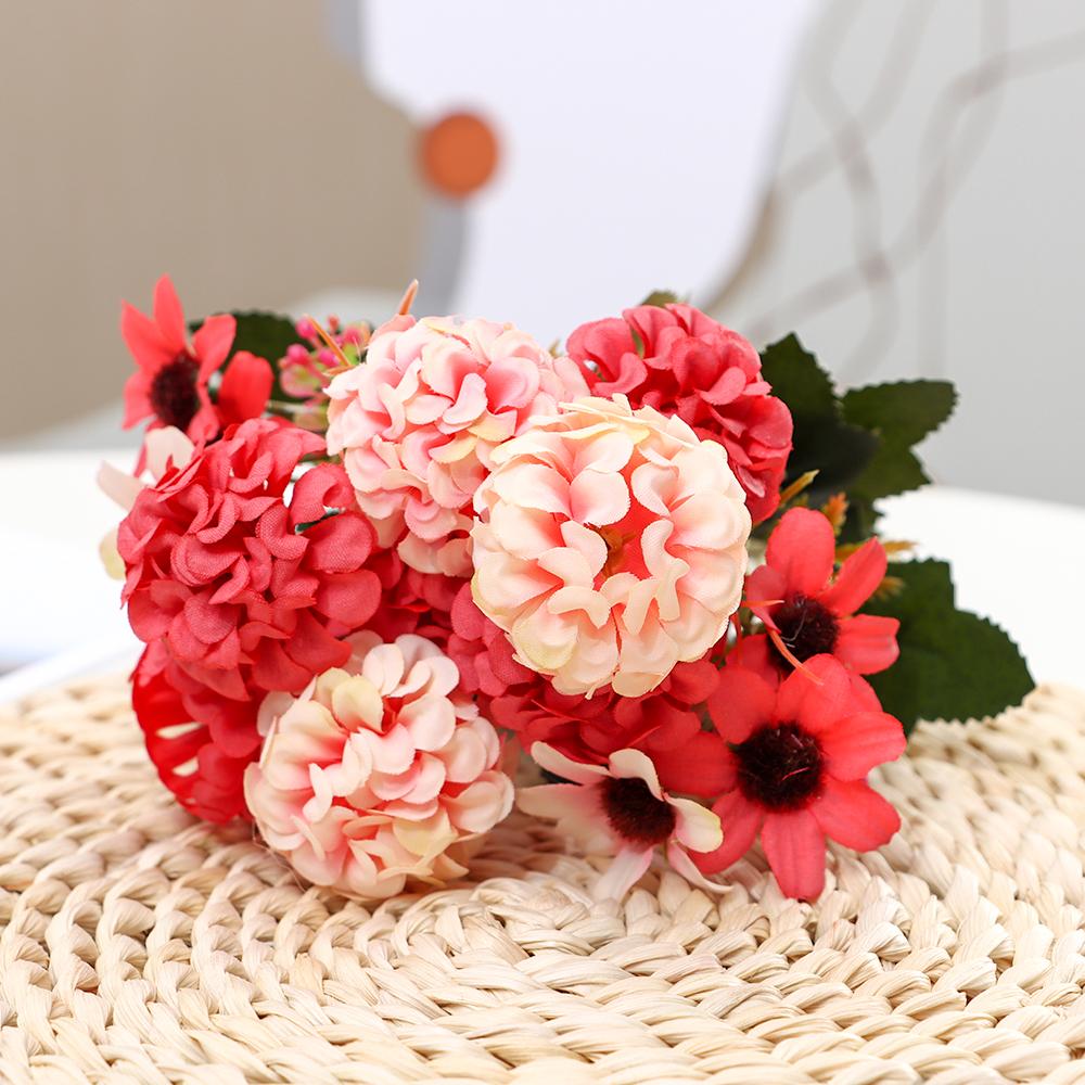 Bridal Bouquet Home Decoration Artificial Hydrangea Floral Arrangement Lifelike Plants Silk Daisy