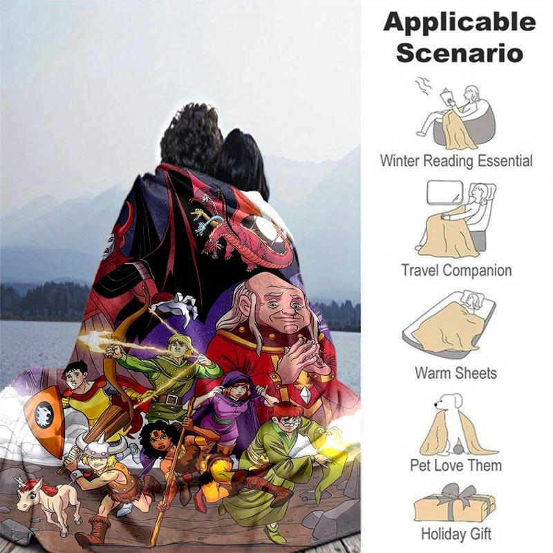 1pc Dragon Quest Adventure: A Magical Home Decor Gift, Cozy Flannel Blanket for Bedroom, Living Room, Travel, Camping, Car, Beach, Office Naps, Perfec