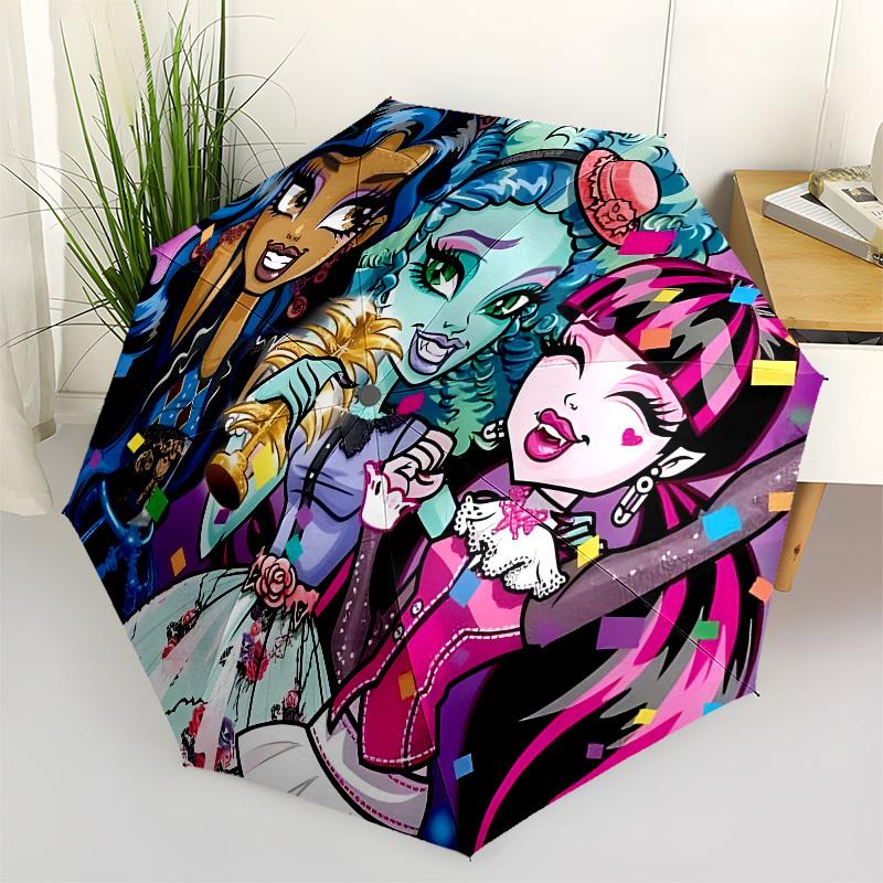 Monster High, Friendship- Automatic Opening and Closing, 8-rib Structure Portable Umbrella, Suitable for Men and Women in All Seasons - Perf