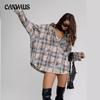 Женская рубашка в клетку в стиле ретро с длинным рукавом, весенняя свободная повседневная блузка, куртка больших размеров