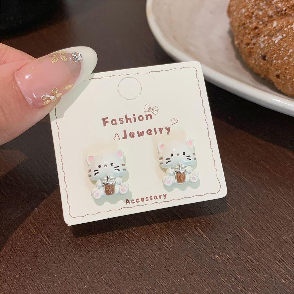 Очаровательные серьги-пусеты в виде черных котят: Серебряная игла, милый дизайн хвоста для женщин